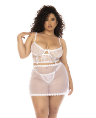 2 en 1 Nuisette et ensemble 2 pièces grande taille en dentelle et résille transparente 